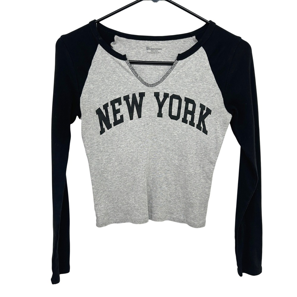 Y2K Raglan Baby Tee New York Graphic XXS Gray Black Grunge Indie Streetwear
